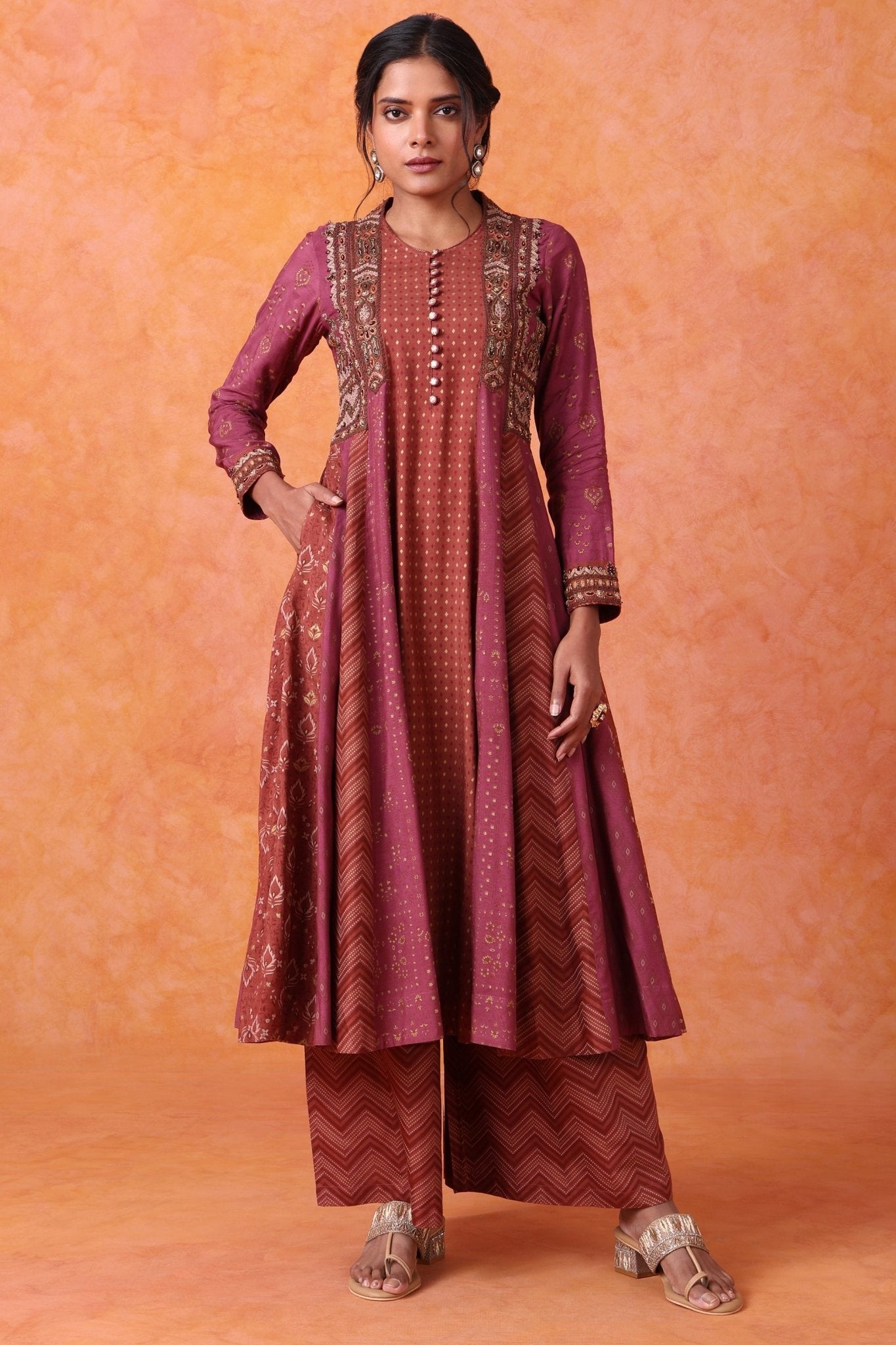 The 'Misri' Hand - Embroidered Malai Silk Anarkali - Palazzo Set - ilaaraThe 'Misri' Hand - Embroidered Malai Silk Anarkali - Palazzo Set