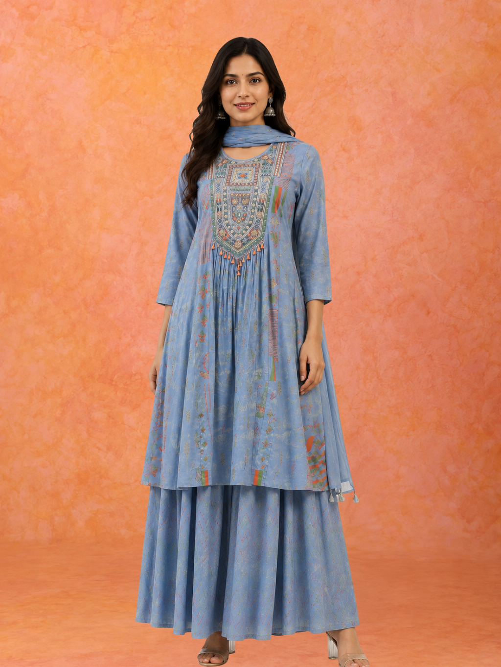 The 'Breeze' Powder Blue Kurta-Palazzo Set