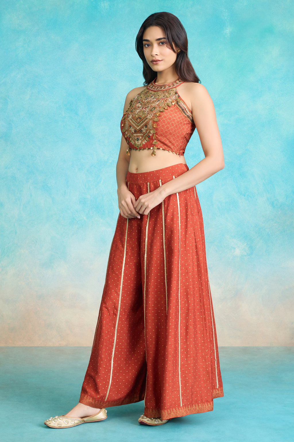 The 'Mitti-Manik' Crop Top-Palazzo Set