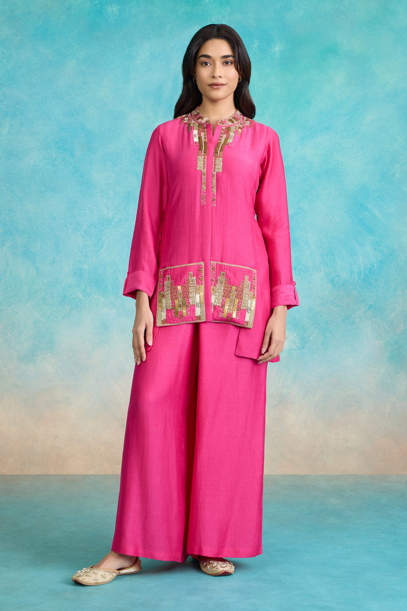 The 'Gulkand-Vark' Shirt-Palazzo Set