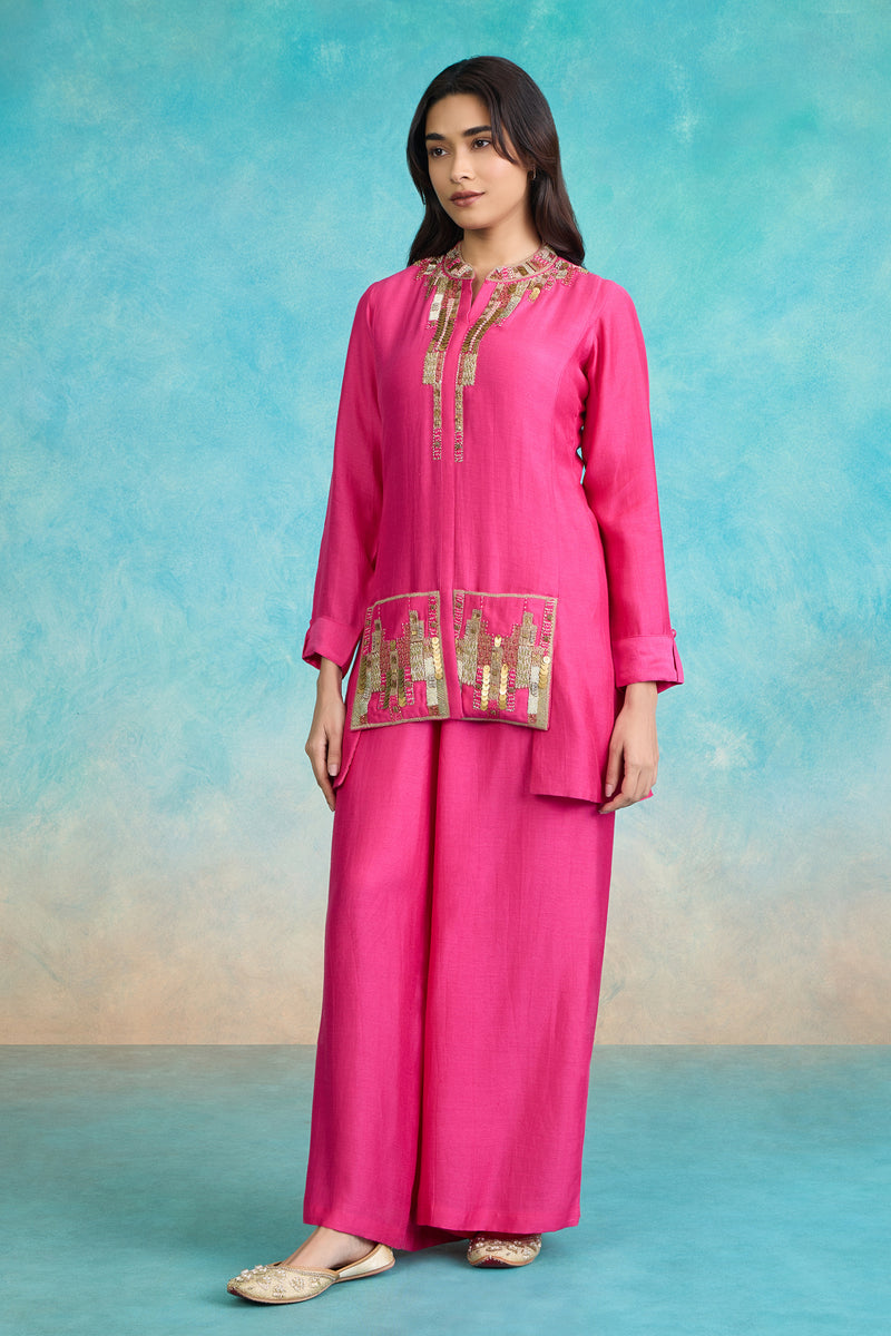 The 'Gulkand-Vark' Shirt-Palazzo Set