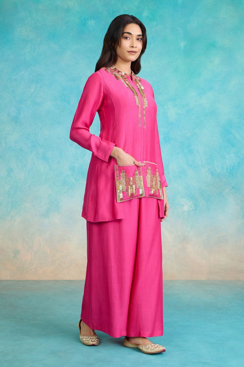 The 'Gulkand-Vark' Shirt-Palazzo Set