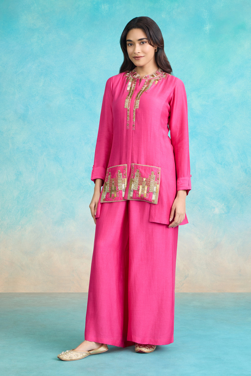 The 'Gulkand-Vark' Shirt-Palazzo Set