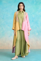 The 'Gulabi - Kairi' Embroidered Raw Silk Kurta - Palazzo - Jacket Set - ilaaraThe 'Gulabi - Kairi' Embroidered Raw Silk Kurta - Palazzo - Jacket Set