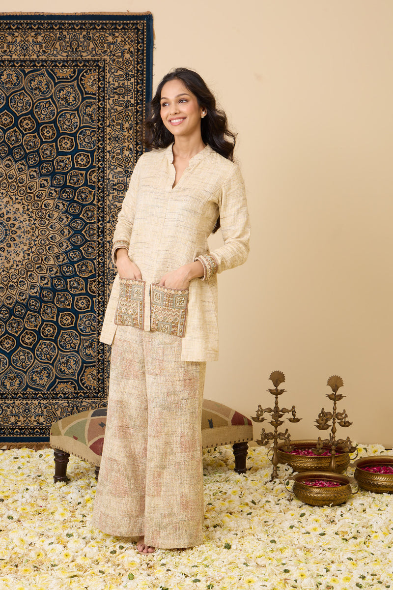 The 'Kapoor' Hand-Embroidered Bhagalpur Linen Silk Co-ord Set