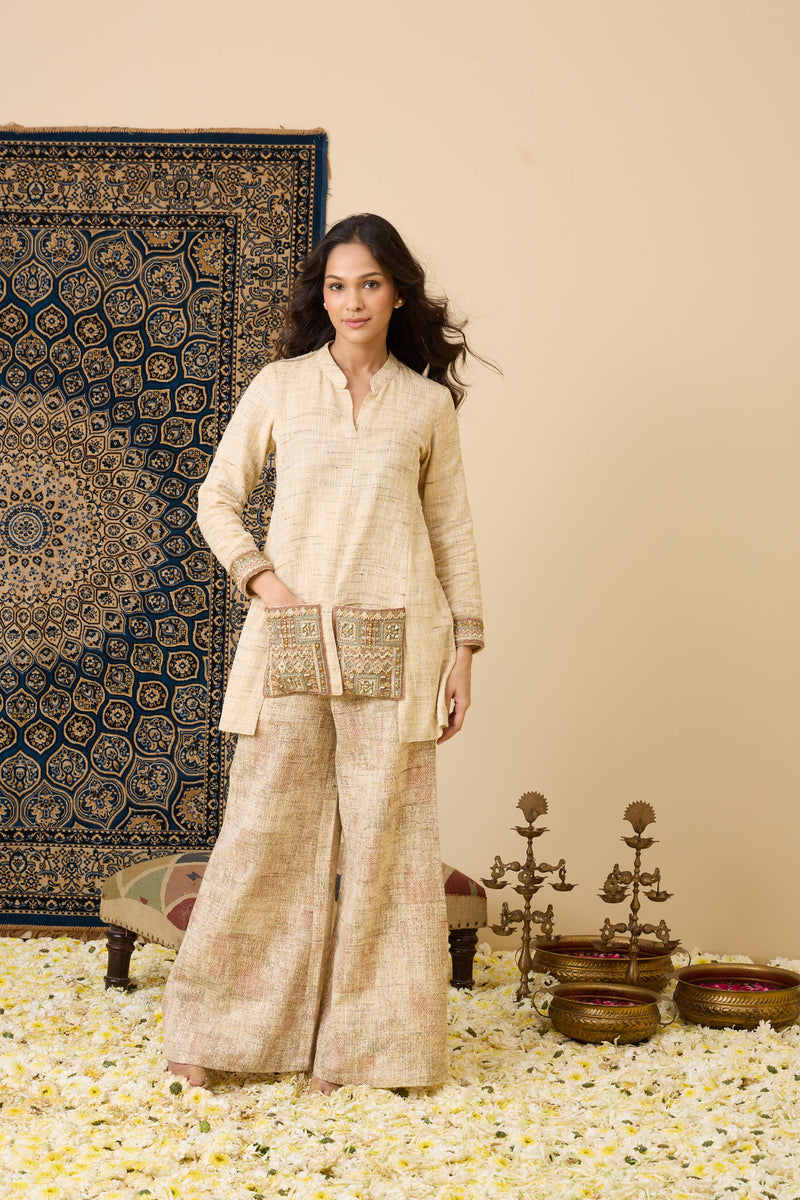 The 'Kapoor' Hand-Embroidered Bhagalpur Linen Silk Co-ord Set