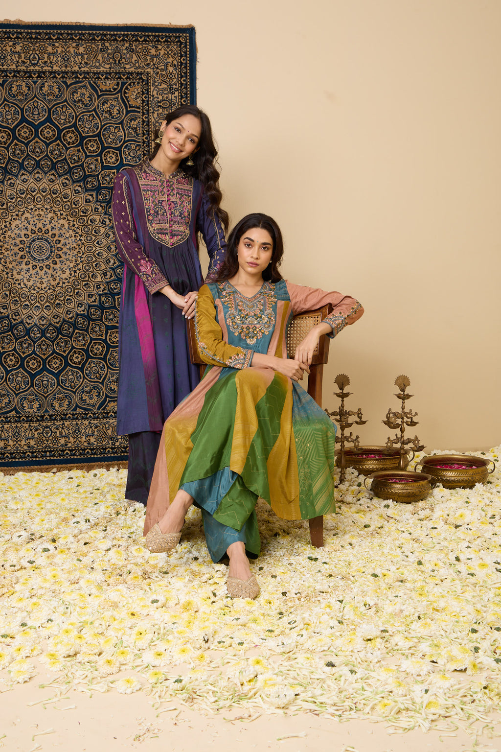 The 'Afreen' Hand-Embroidered Malai Silk Anarkali Set