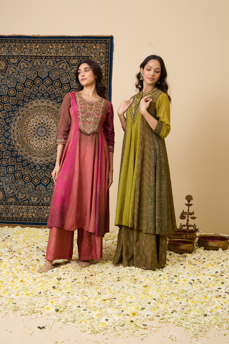The 'Juhi' Hand-Embroidered Malai Silk Anarkali Set