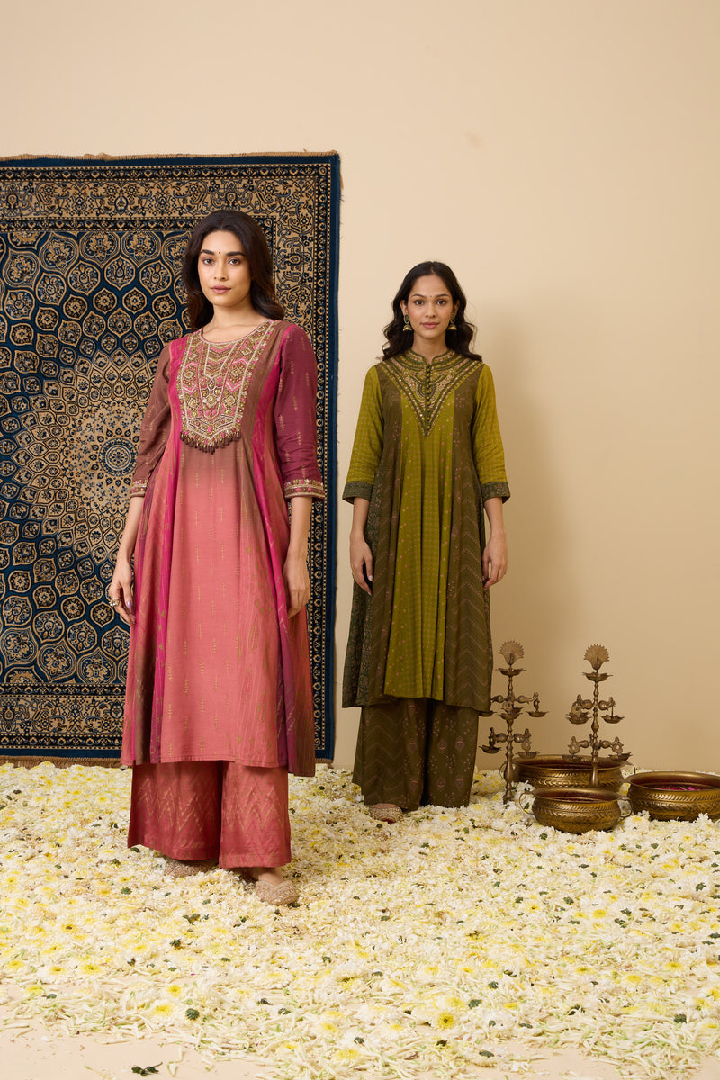 The 'Juhi' Hand-Embroidered Malai Silk Anarkali Set