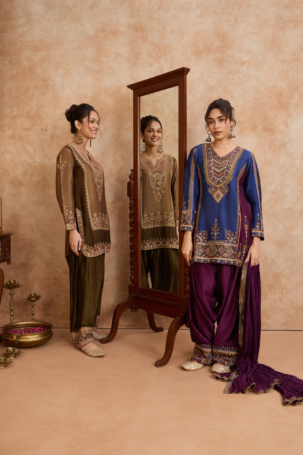 The 'Tarana' Hand-Embroidered Satin Slub Dhoti Set
