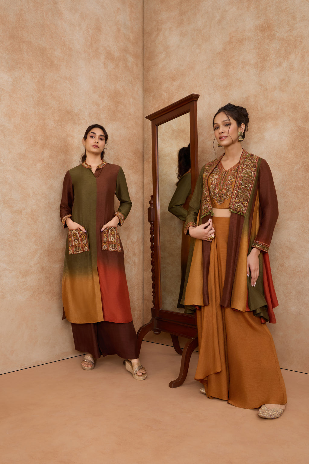 The 'Champak' Hand-Embroidered satin slub Kurta Set