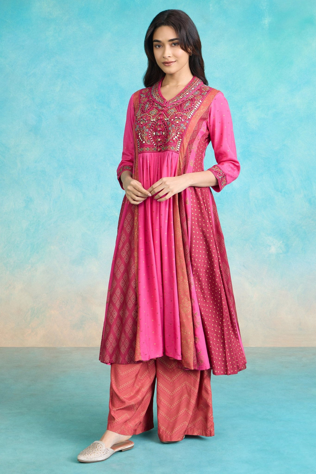 The 'Gulaab' Malai Silk Anarkali - Palazzo Set - ilaaraThe 'Gulaab' Malai Silk Anarkali - Palazzo Set