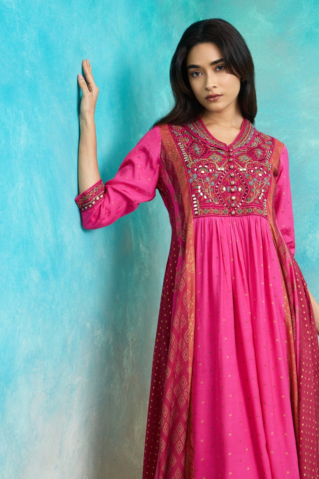 The 'Gulaab' Malai Silk Anarkali - Palazzo Set - ilaaraThe 'Gulaab' Malai Silk Anarkali - Palazzo Set