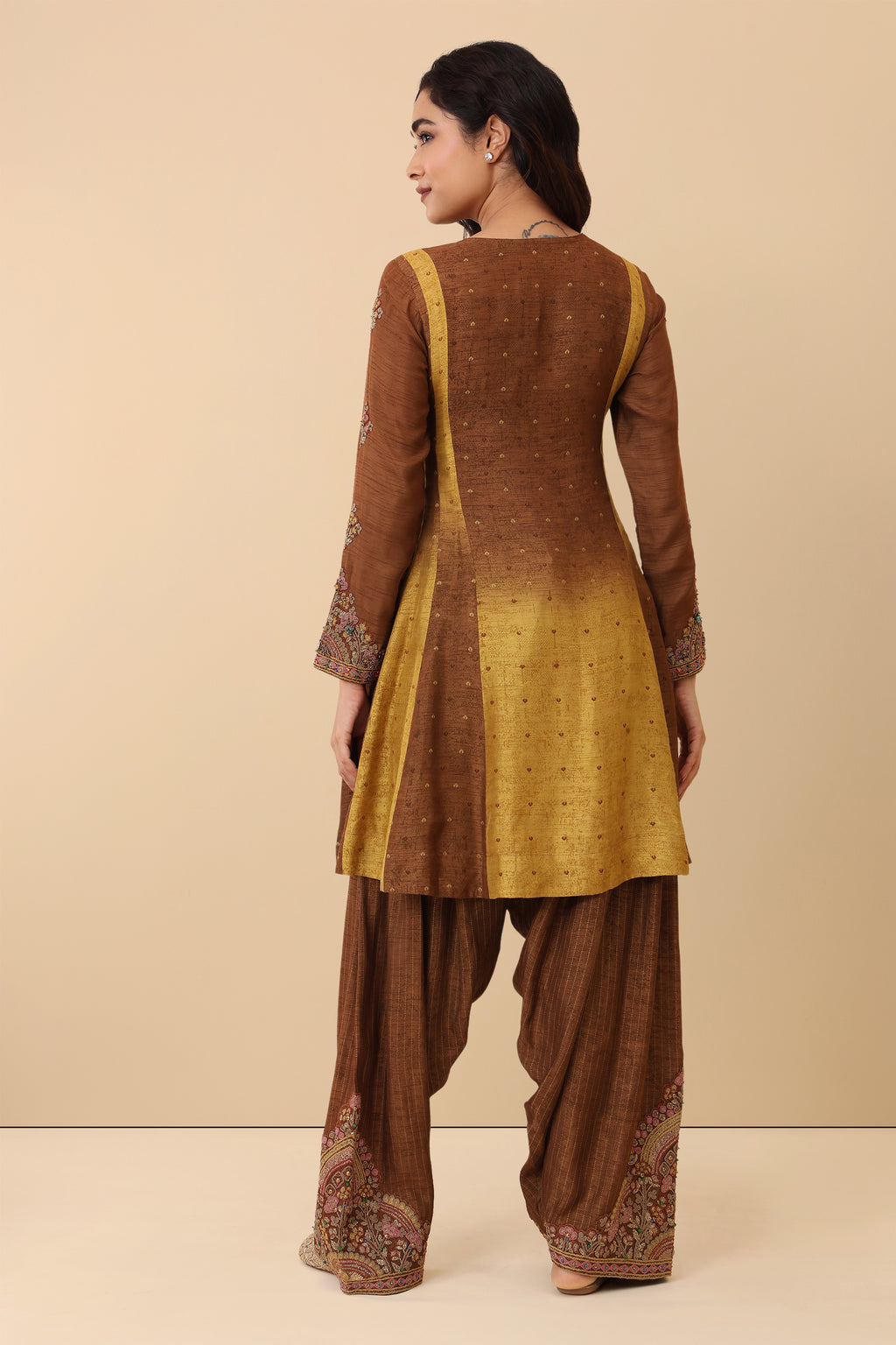 The 'Kesariya' Hand-Embroidered Satin Slub Dhoti Set - Ilaara Studio