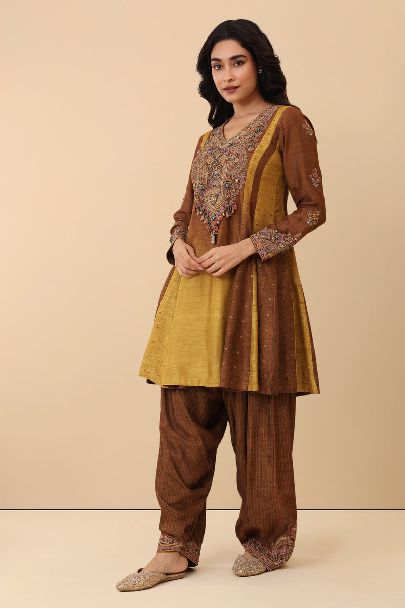 The 'Kesariya' Hand-Embroidered Satin Slub Dhoti Set - Ilaara Studio