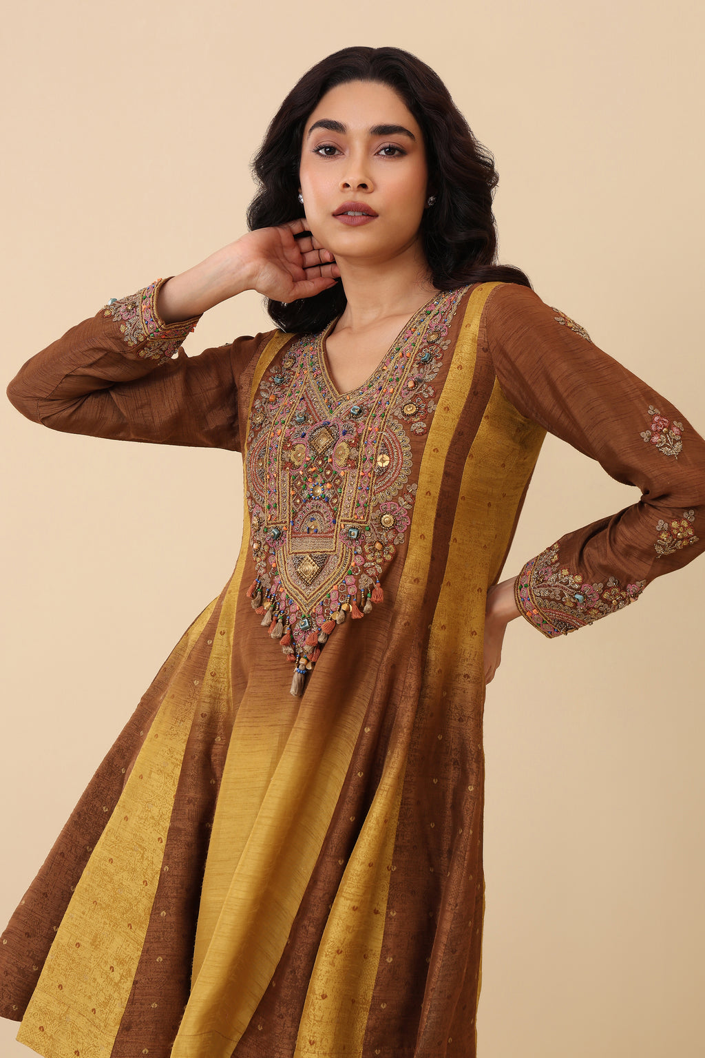 The 'Kesariya' Hand-Embroidered Satin Slub Dhoti Set - Ilaara Studio