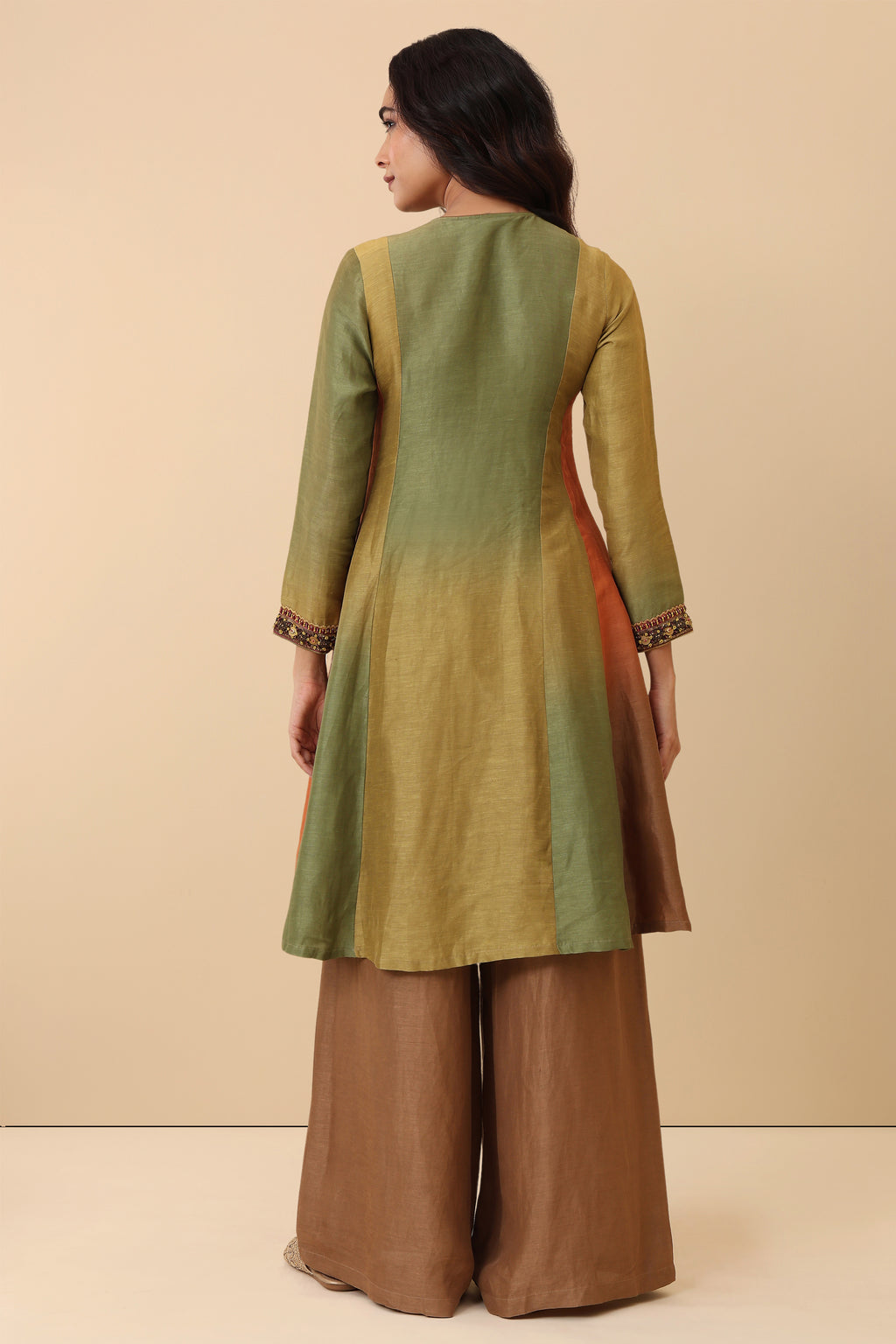 The 'Chandan' Hand-Embroidered Linen Satin Kurta Set - Ilaara Studio