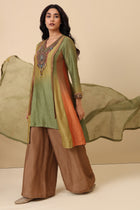 The 'Chandan' Hand-Embroidered Linen Satin Kurta Set - Ilaara Studio