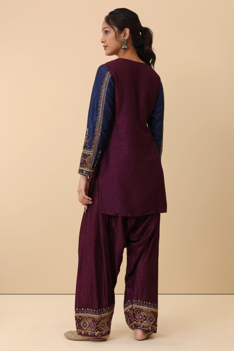 The 'Tarana' Hand-Embroidered Satin Slub Dhoti Set - Ilaara Studio