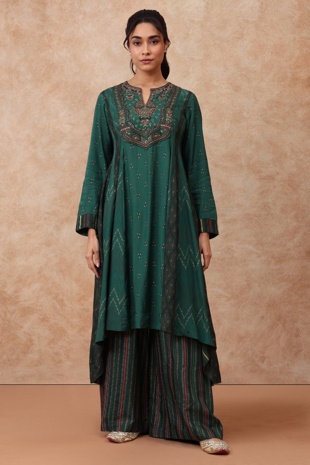 The 'Kamalam' Hand-Embroidered Malai Silk Anarkali Set - Ilaara Studio