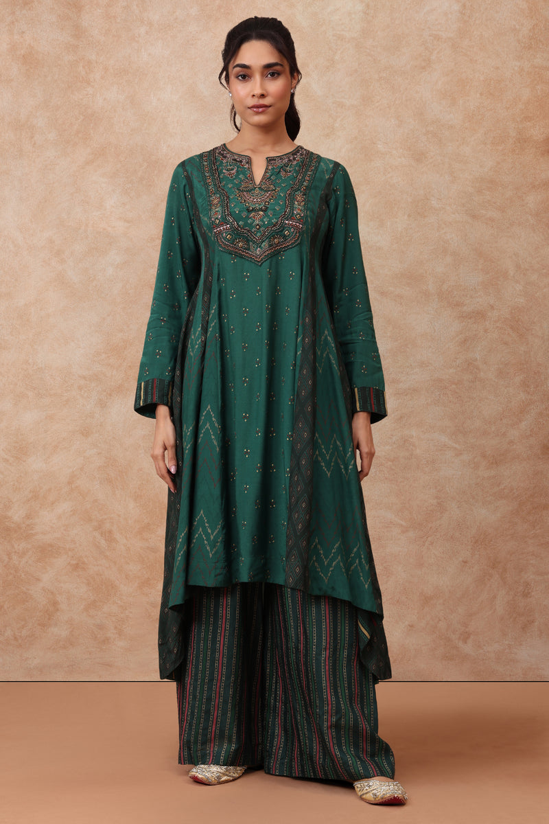 The 'Kamalam' Hand-Embroidered Malai Silk Anarkali Set - Ilaara Studio