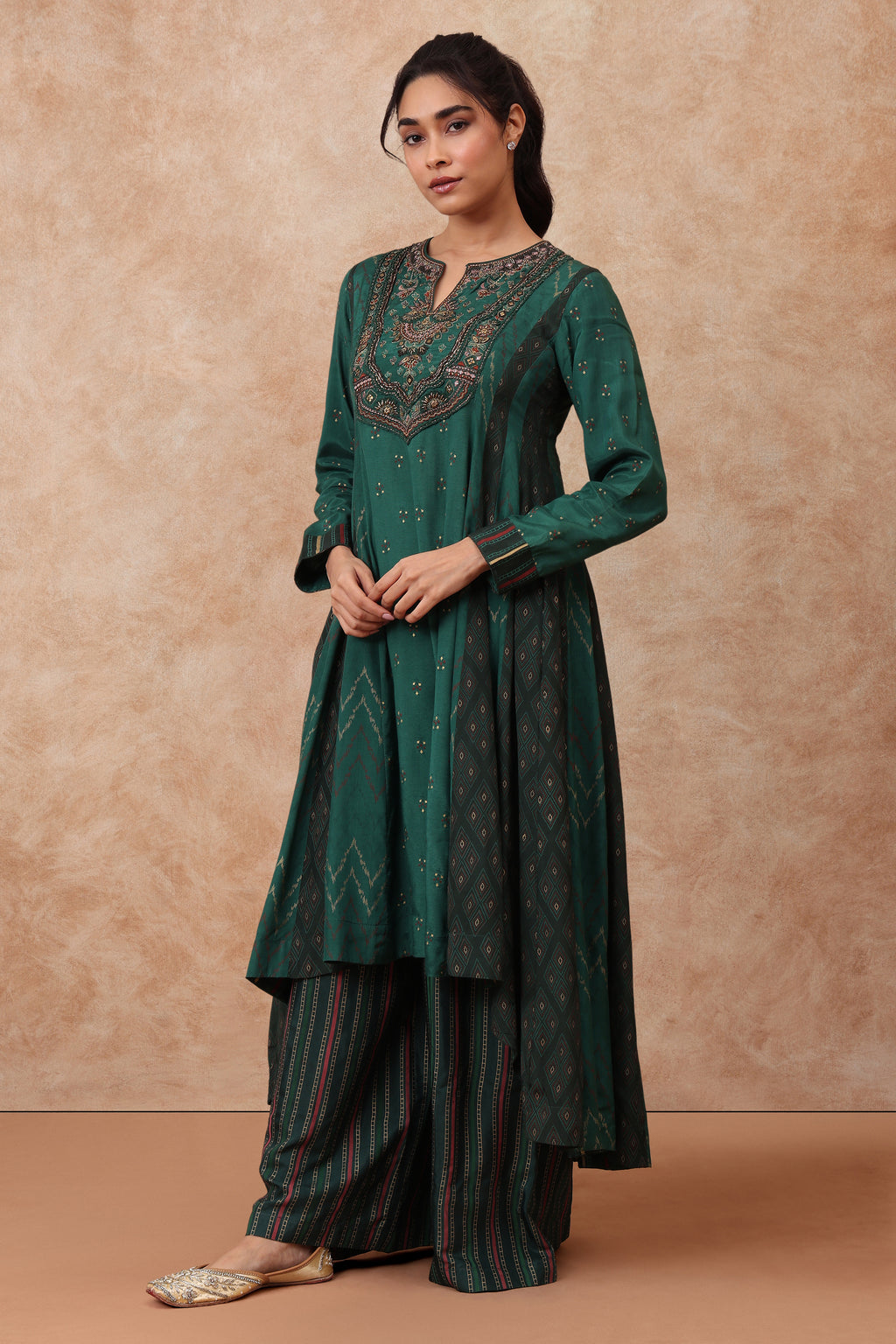 The 'Kamalam' Hand-Embroidered Malai Silk Anarkali Set - Ilaara Studio