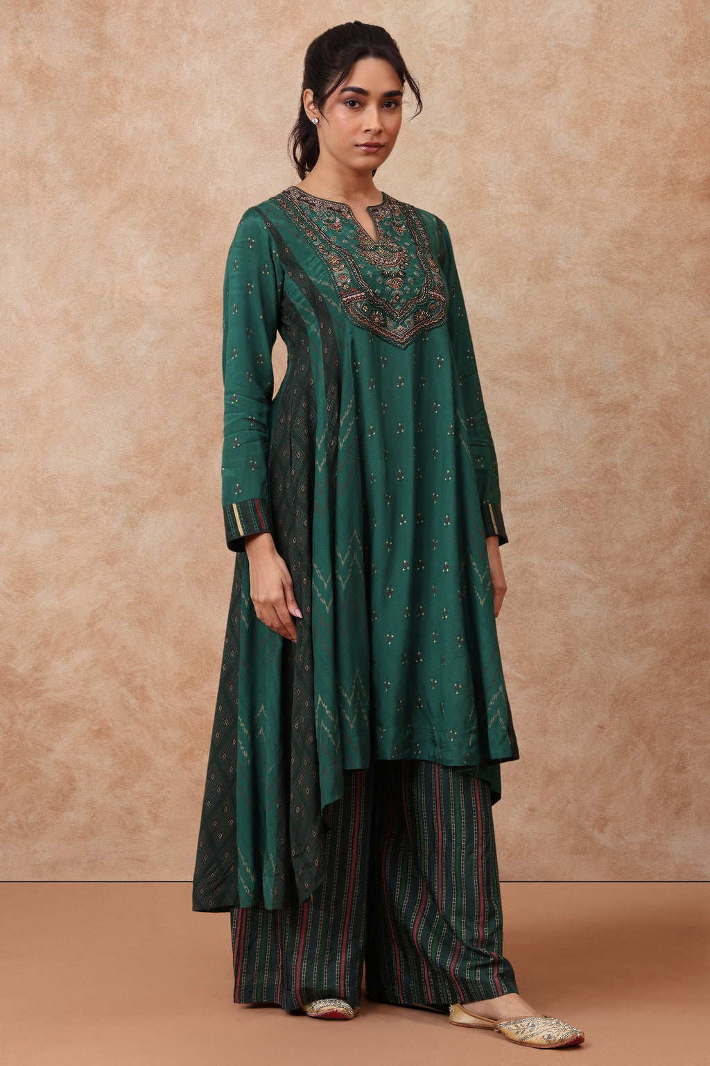 The 'Kamalam' Hand-Embroidered Malai Silk Anarkali Set - Ilaara Studio