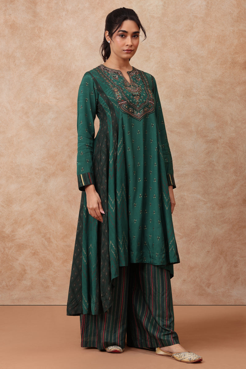 The 'Kamalam' Hand-Embroidered Malai Silk Anarkali Set - Ilaara Studio