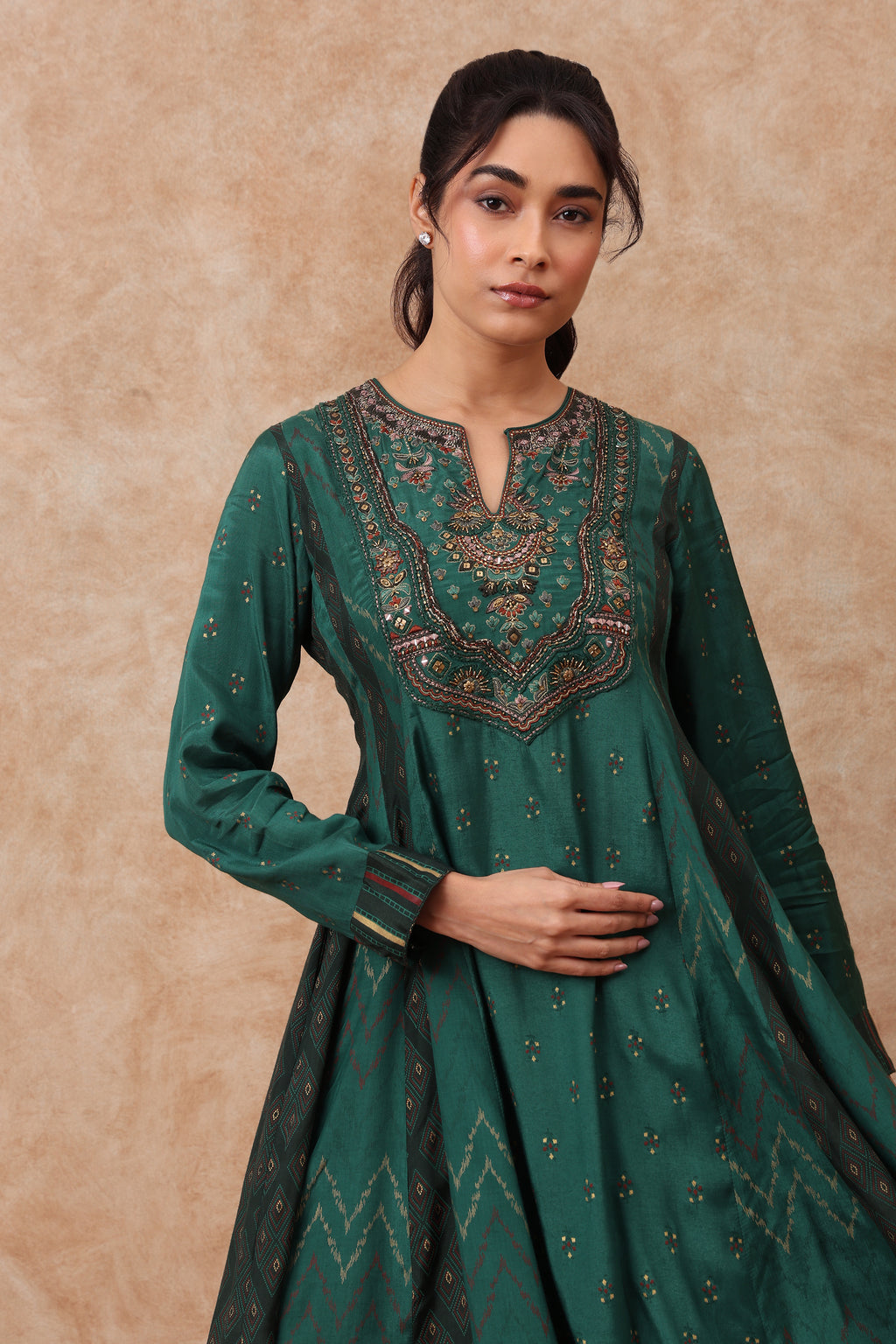 The 'Kamalam' Hand-Embroidered Malai Silk Anarkali Set - Ilaara Studio