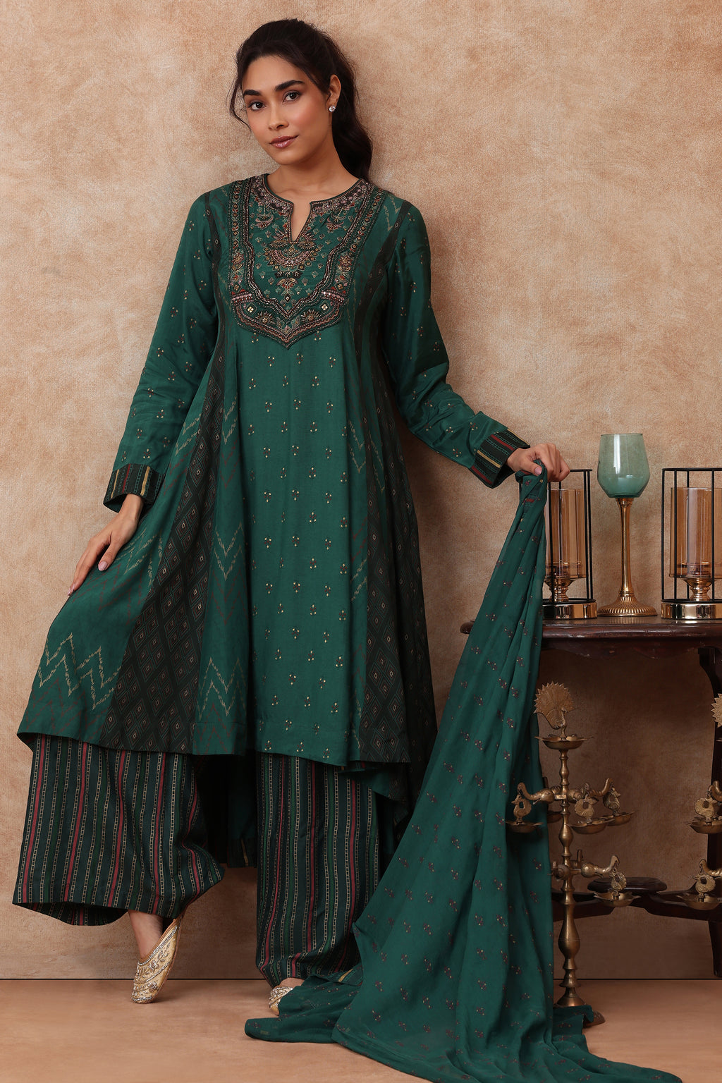 The 'Kamalam' Hand-Embroidered Malai Silk Anarkali Set - Ilaara Studio
