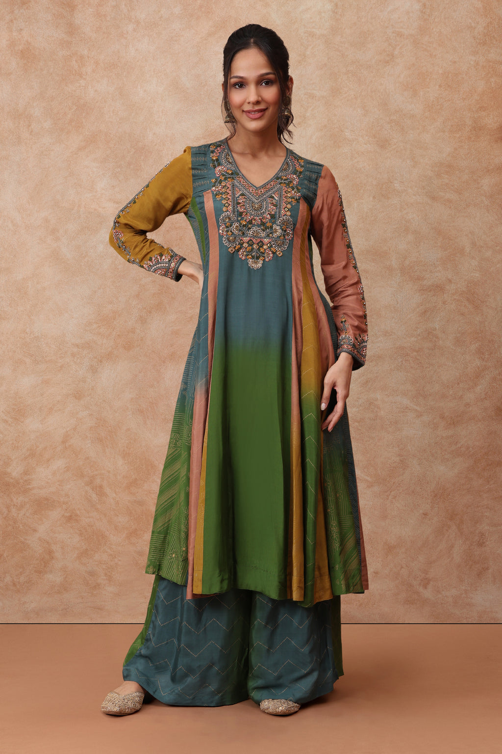 The 'Peeli' Hand-Embroidered Malai Silk Kurta Set - Ilaara Studio