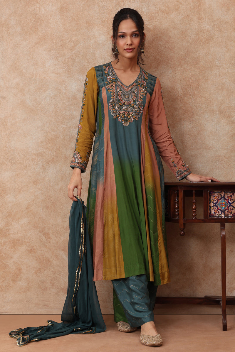 The 'Peeli' Hand-Embroidered Malai Silk Kurta Set - Ilaara Studio