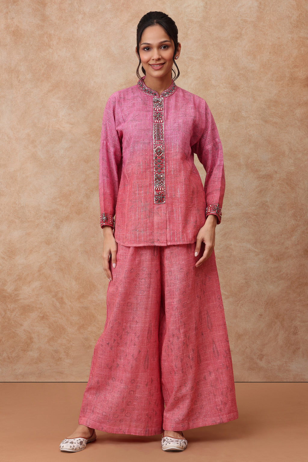 The 'Ketaki' Hand-Embroidered bhagal pur linen Co-ord Set - Ilaara Studio