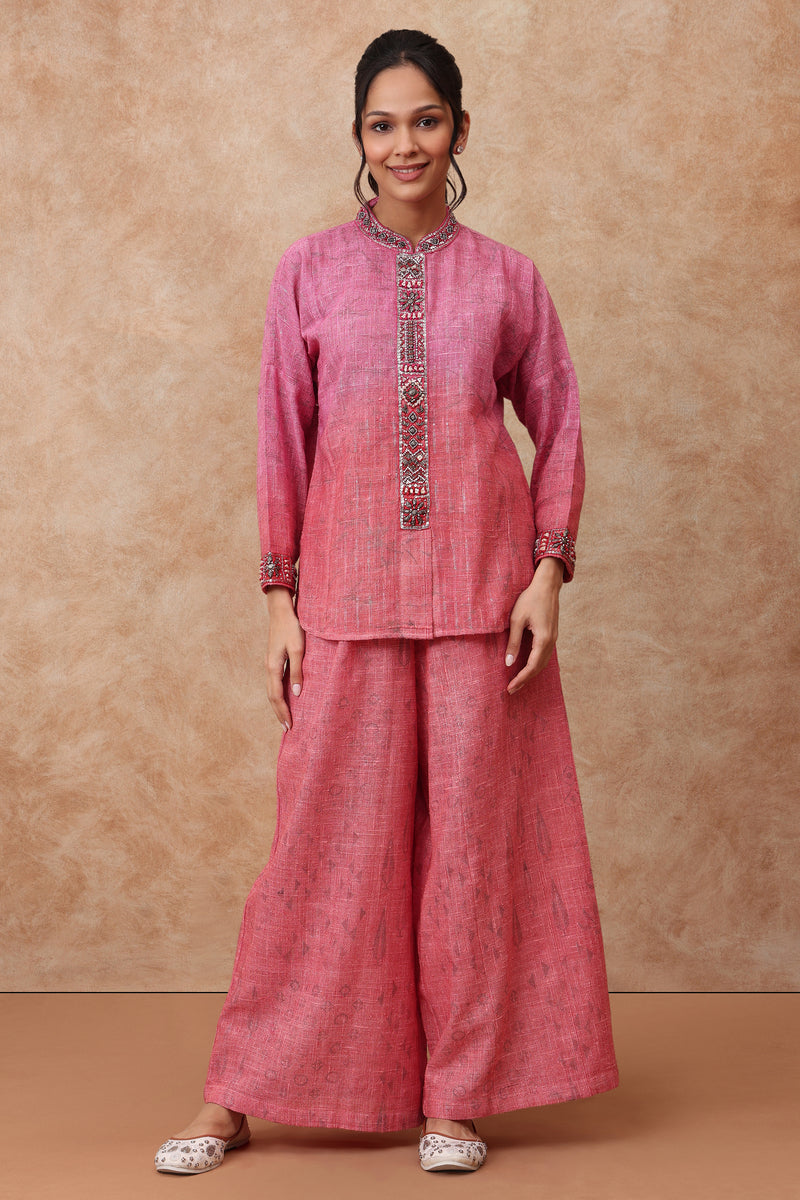 The 'Ketaki' Hand-Embroidered bhagal pur linen Co-ord Set - Ilaara Studio