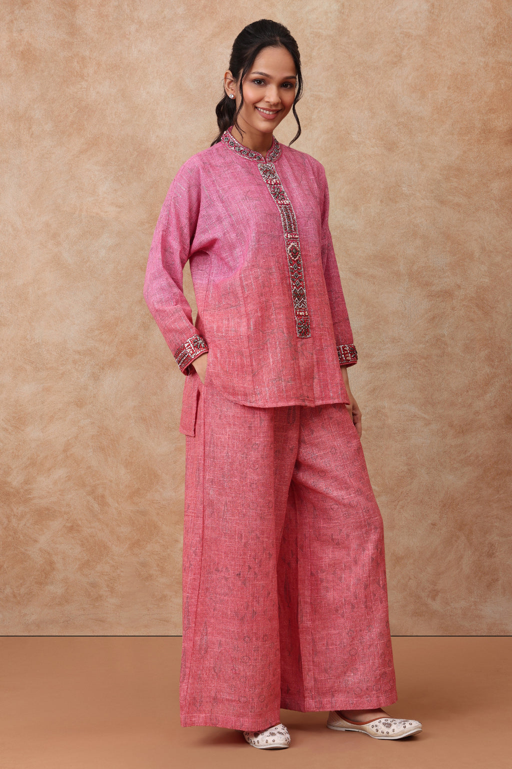 The 'Ketaki' Hand-Embroidered bhagal pur linen Co-ord Set - Ilaara Studio