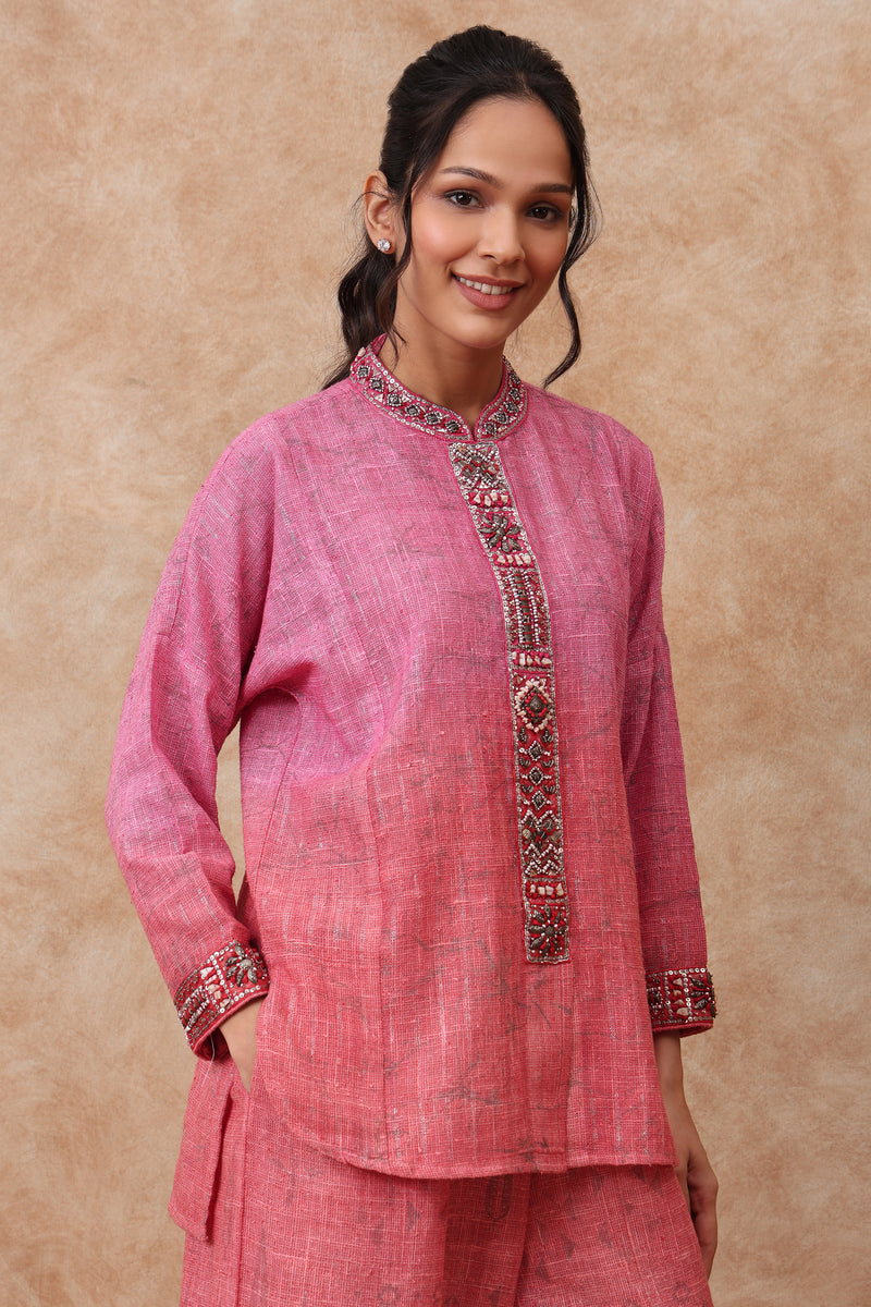 The 'Ketaki' Hand-Embroidered bhagal pur linen Co-ord Set - Ilaara Studio