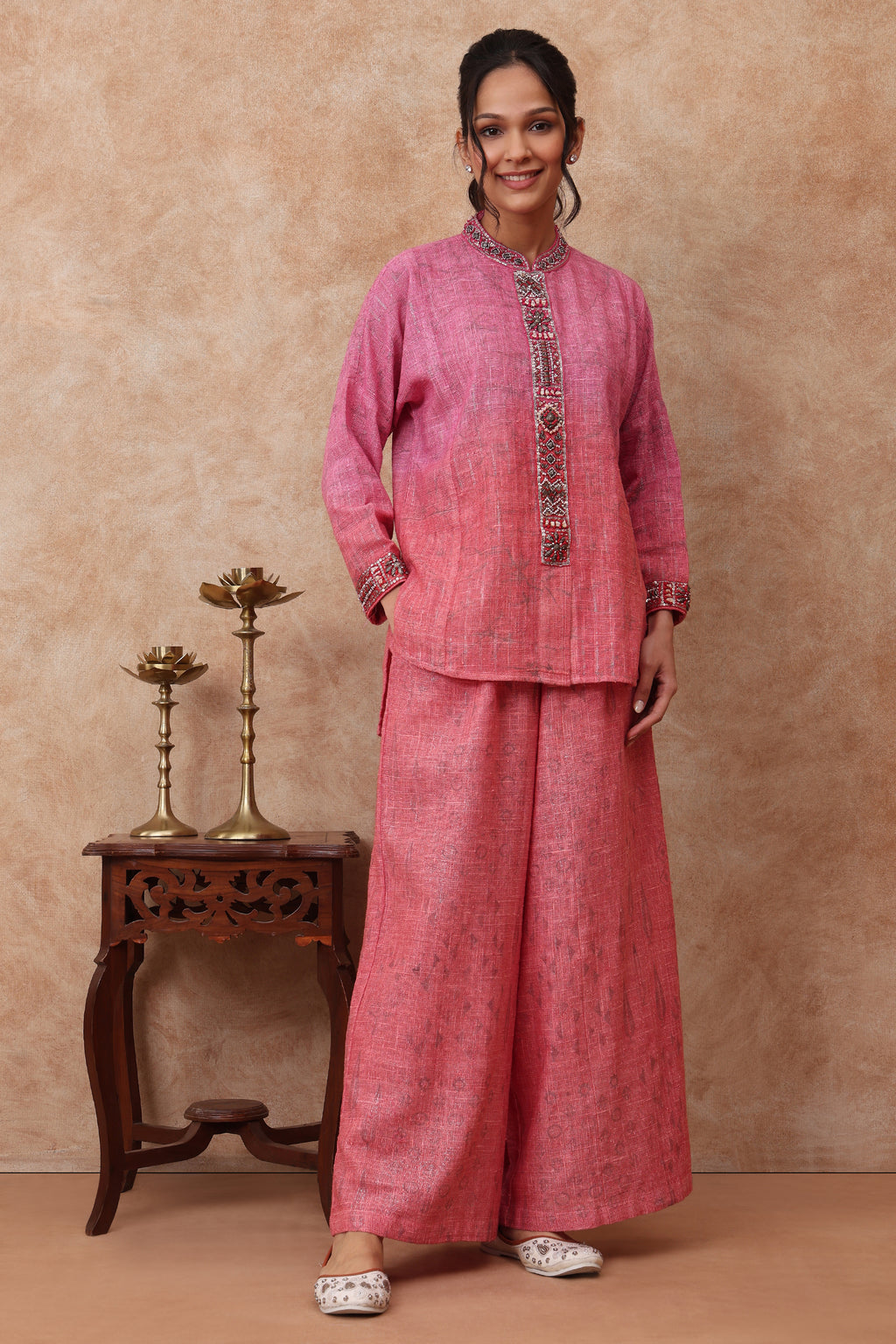 The 'Ketaki' Hand-Embroidered bhagal pur linen Co-ord Set - Ilaara Studio