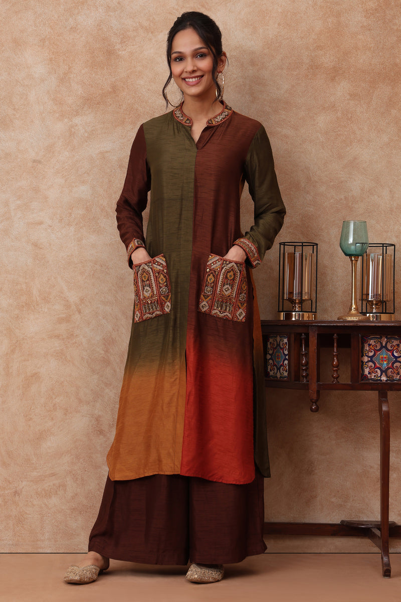 The 'Champak' Hand-Embroidered satin slub Kurta Set - Ilaara Studio