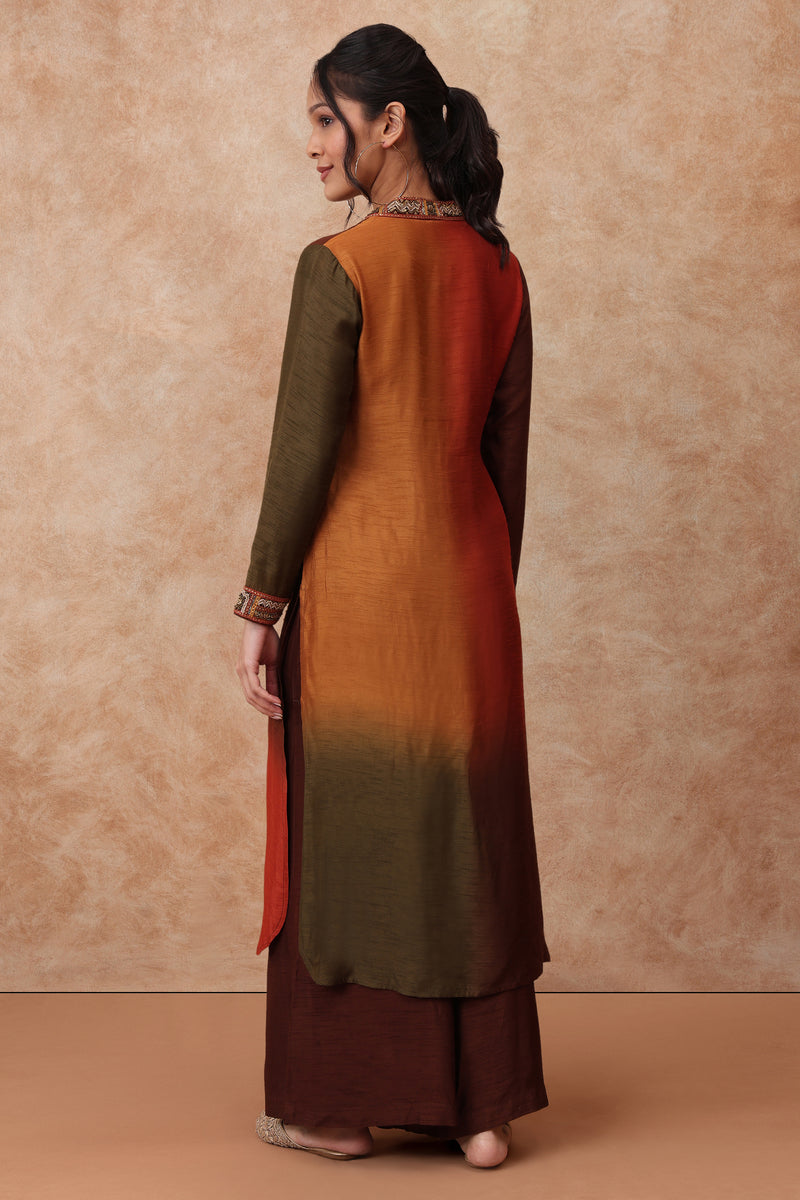 The 'Champak' Hand-Embroidered satin slub Kurta Set - Ilaara Studio