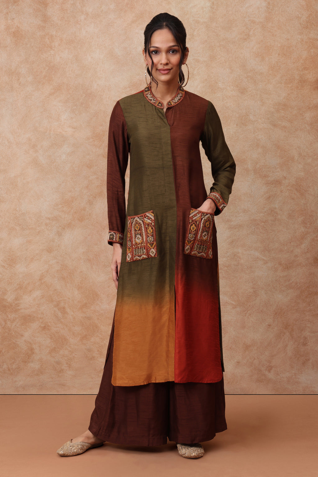 The 'Champak' Hand-Embroidered satin slub Kurta Set - Ilaara Studio