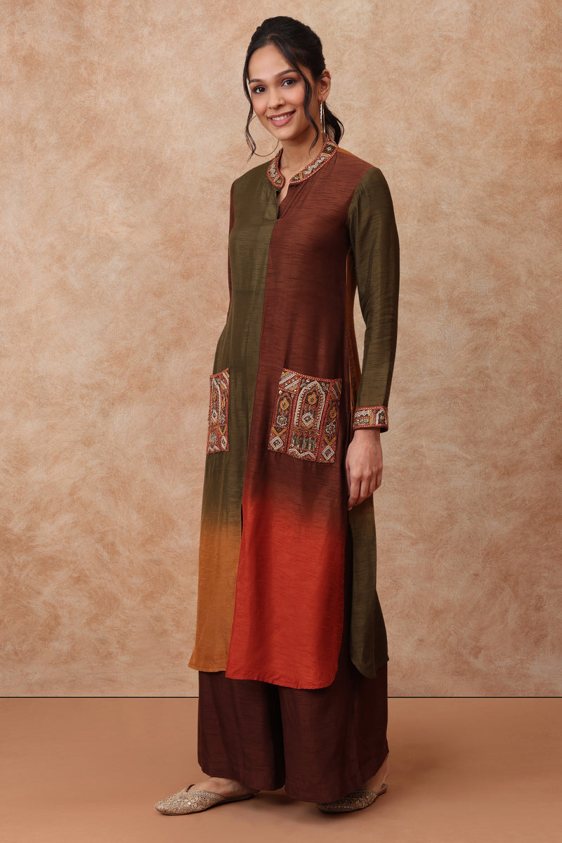 The 'Champak' Hand-Embroidered satin slub Kurta Set - Ilaara Studio