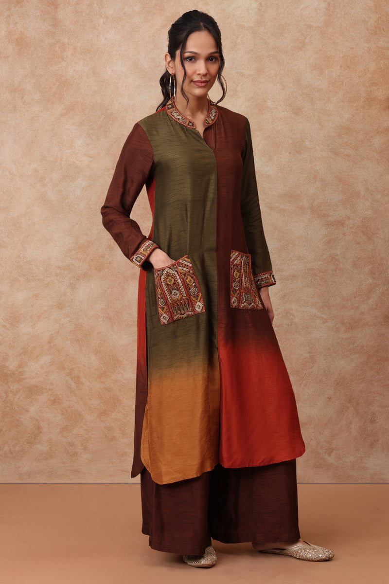 The 'Champak' Hand-Embroidered satin slub Kurta Set - Ilaara Studio