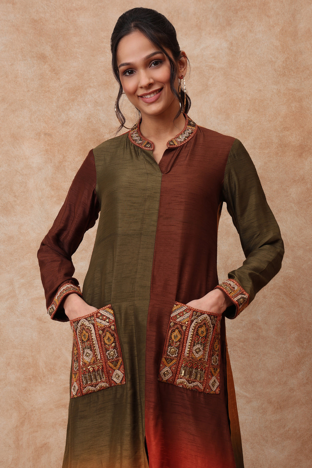 The 'Champak' Hand-Embroidered satin slub Kurta Set - Ilaara Studio