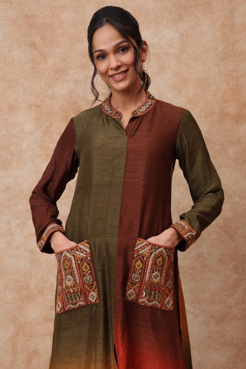 The 'Champak' Hand-Embroidered satin slub Kurta Set - Ilaara Studio