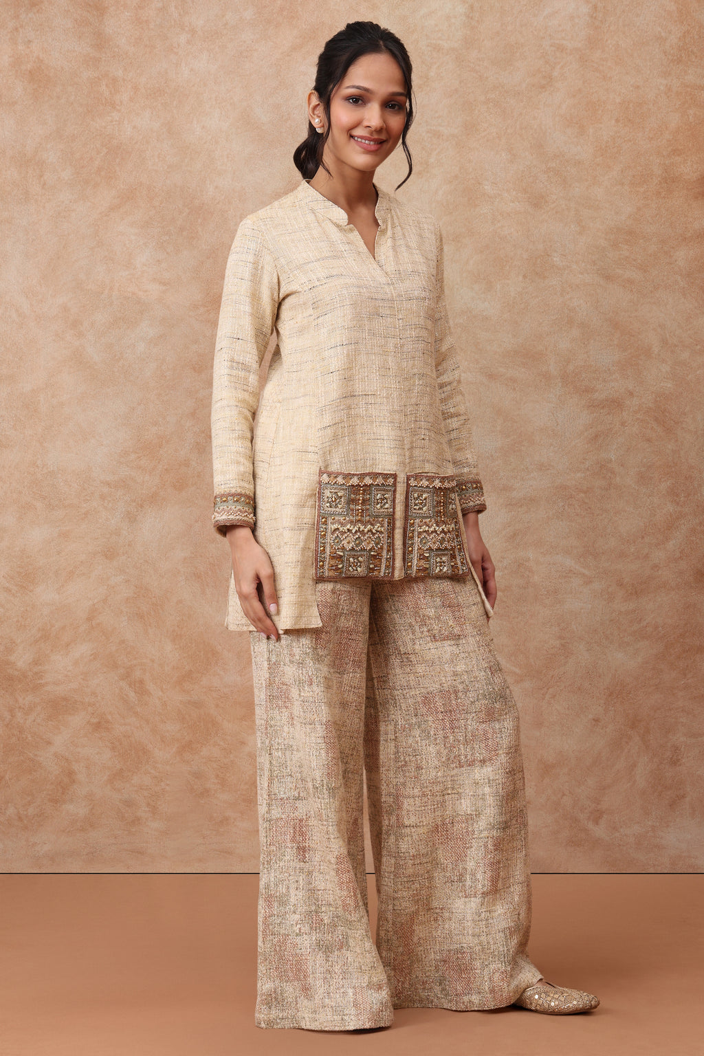 The 'Rajnigandha' Hand-Embroidered Bhagalpur Linen Silk Co-ord Set - Ilaara Studio