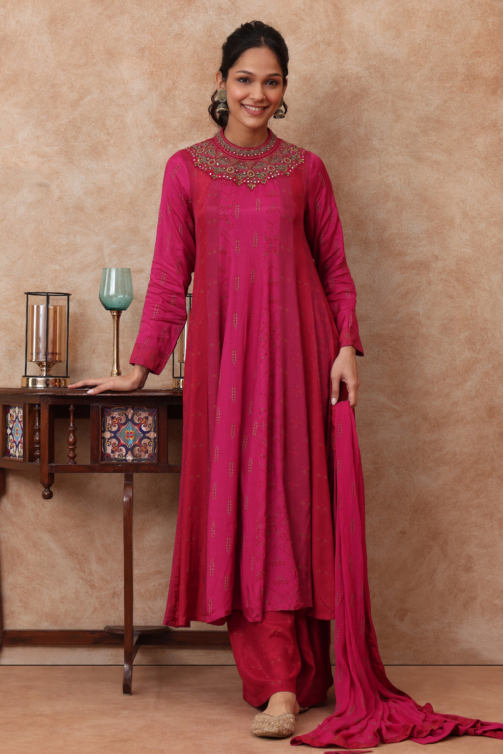 The 'Sitara' Hand-Embroidered Malai Silk Anarkali Set - Ilaara Studio
