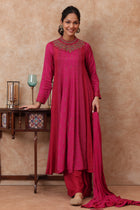 The 'Sitara' Hand-Embroidered Malai Silk Anarkali Set - Ilaara Studio