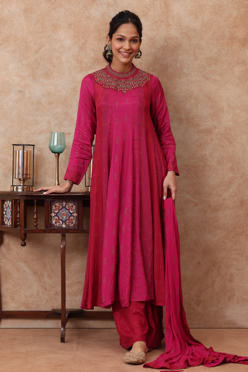 The 'Sitara' Hand-Embroidered Malai Silk Anarkali Set - Ilaara Studio