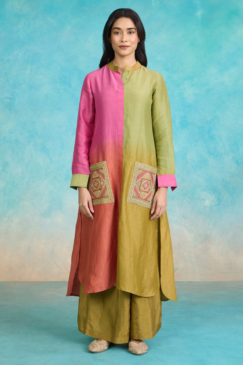 The 'Meher' Colorblock Long Kurta-Palazzo Set
