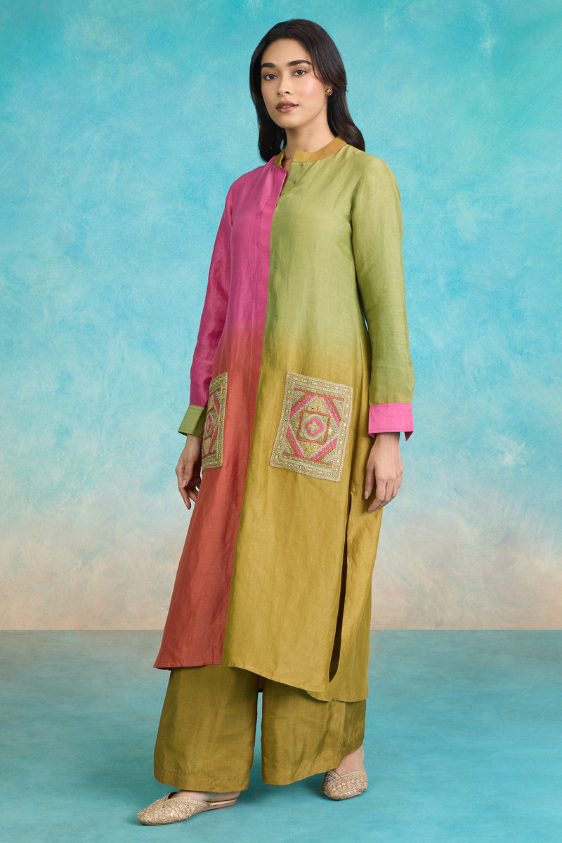 The 'Meher' Colorblock Long Kurta-Palazzo Set